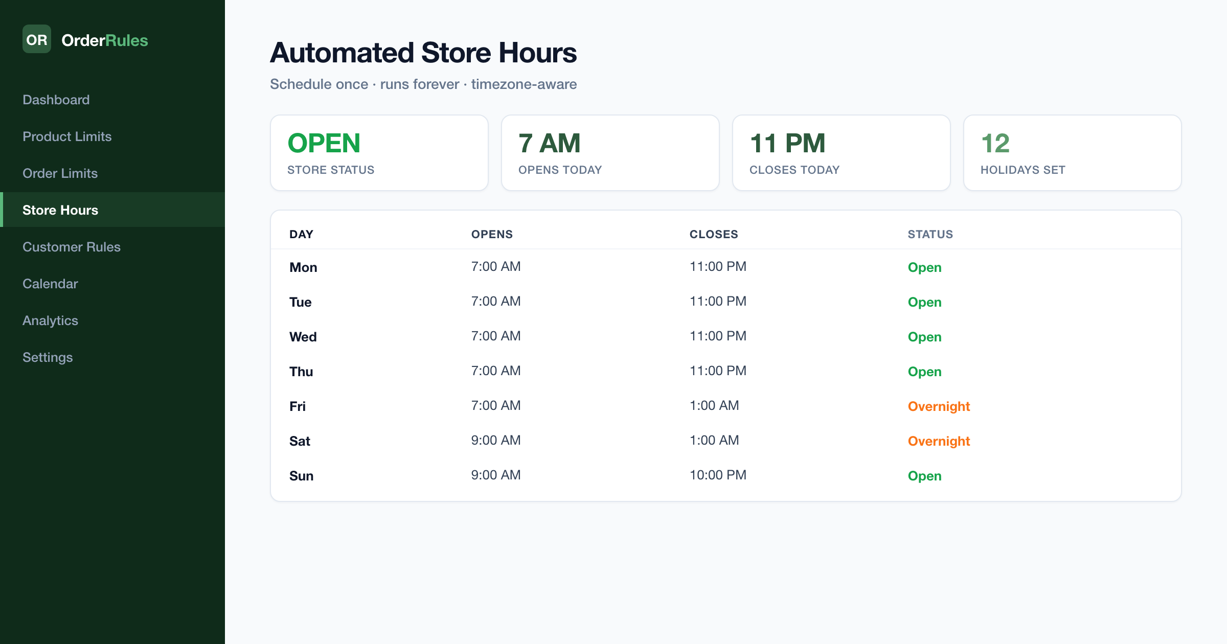 Shopify-Öffnungszeiten automatisieren